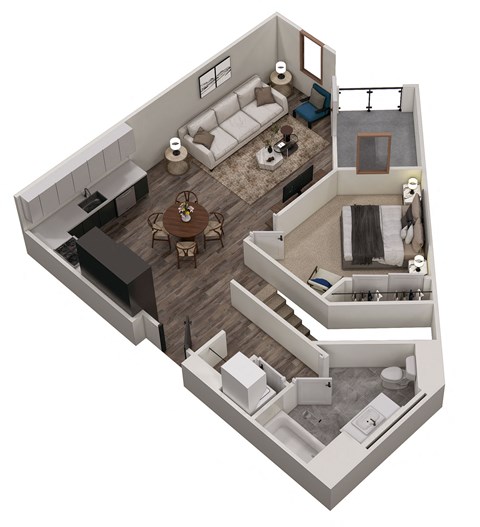 an exploded view of a 3d floor plan of a house